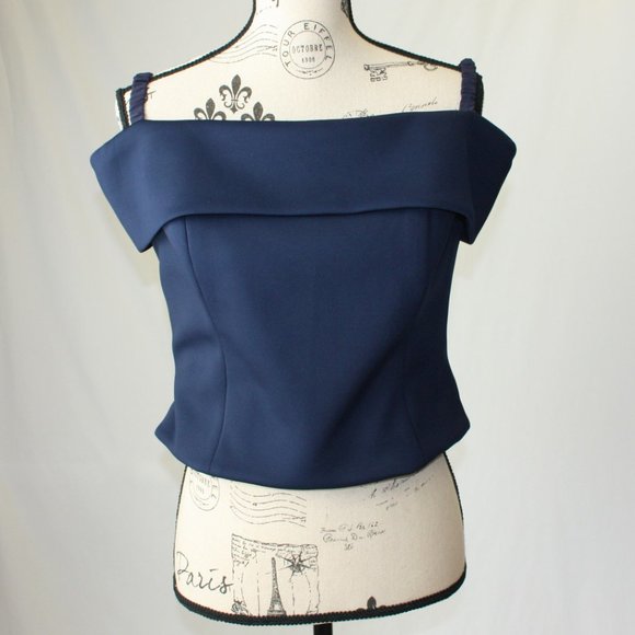 Eliza J Off the Shoulder Navy Blue Blouse Top Size 12 New Without Tags NWOT - Picture 2 of 3